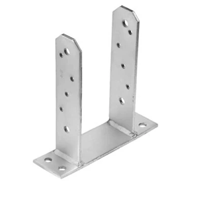 Image of Heavy Duty Galvanised Bolt Down U Post Support Base for 100mm or 4&quot; Posts