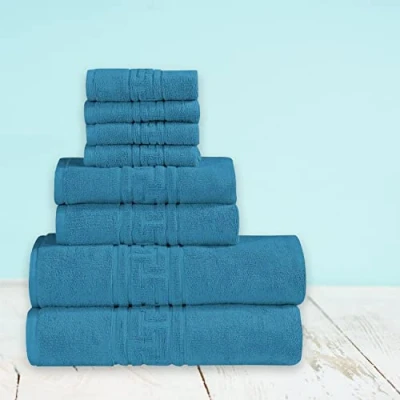 Image of Indus Textiles Towels Set 2 Bath Towels, Hand and 4 Washcloths, 600 GSM 100% Egyptian Ring Spun Cotton Highly Absorbent Soft Bathroom Shower (Teal, 8 Pieces Towel Set)