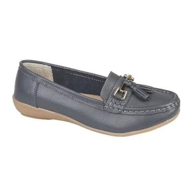 Image of Jo &amp; Joe Women Leather Flat Loafer Ladies Casual Comfy Slider Low Wedge Heel Work Shoes Slate Size 7