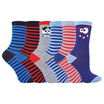 Image of Boys 6 Pairs Assorted Novelty Fashion Ankle Socks Colourful Funky (3 7 Years, Faces)