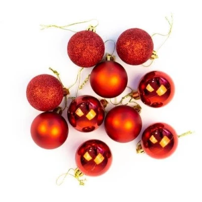 Image of Assorted Christmas Red Baubles 4cm Pack of 10