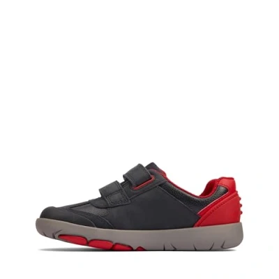Image of Clarks Rex Play K Sneaker, Navy/Red Lea, Numeric_12 UK Child