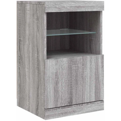 Image of vidaXL Modern Sideboard with LED Lights, Spacious Storage Cabinet, Display Shelf, Grey Sonoma Engineered Wood Material, 41x37x67 cm❱
