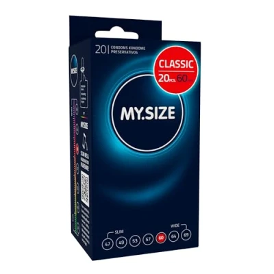 Image of MY.SIZE Classic Condoms 60 mm Width I 20 Pieces Pack Premium Extra Thin Soft to The Touch 0.07 Wall Thickness Vegan for Men
