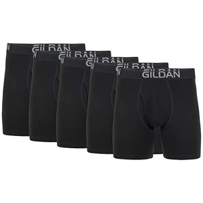 Image of Gildan Men&#039;s Cotton Stretch Boxer Brief, Multipack, Black Soot (5 Pack, Regular Leg), XL (Pack of 5)