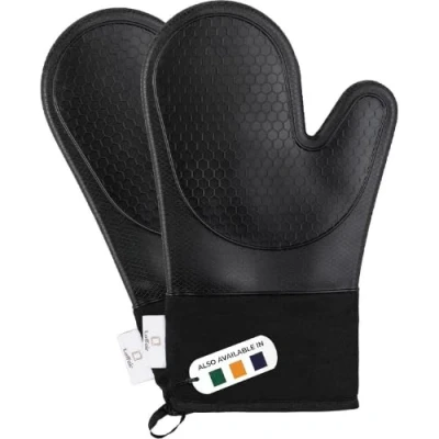 Image of Silicone Oven Gloves Heat Resistant by Laffair Black Mitts Premium Non Slip Design Kitchen