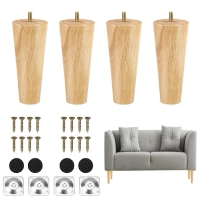 Image of TAIANJI Wooden Furniture Legs 8cm Sofa Replacement Feet Solid for Dresser, Tables, Couch, Chair, Ottoman, Cabinet etc, with Screws and Mounting Plates(Slanted feet)