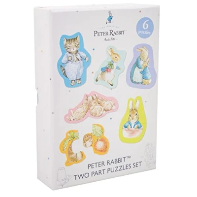 Image of Peter Rabbit Puzzle Pack. Includes 6 x 2 Part Puzzles. Recommended for 12 24 months. Officially Licensed Merchandise. Perfect Beatrix Potter Baby Gifts.