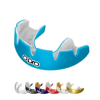 Image of OPRO Instant Custom Fit Braces Mouth Guard, Dentist Mouthguard Featuring Revolutionary Fitting cage, Ultimate Comfort, Protection &amp; Fit, Gum Shield for Rugby, Boxing, MMA, Hockey (Sky Blue)