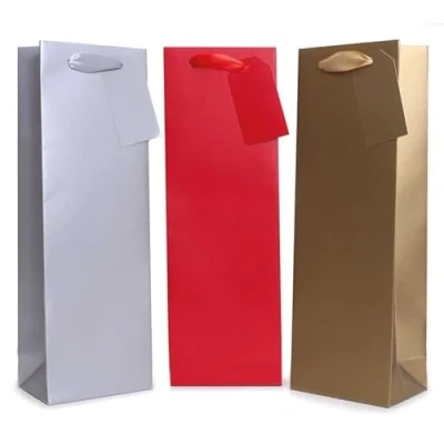Image of Tallon XB0120B Christmas Wine/Spirit Bottle Bags Metallic Red Gold Silver Designs Pack of 12