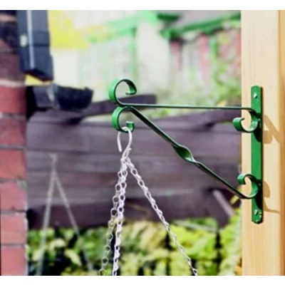 Image of Shop4allsorts Green Hanging Basket Bracket 16 Inch 40cm Metal Flower Support Hook