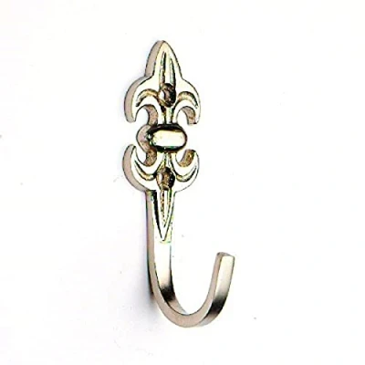 Image of Merriway BH03976 (2 Pcs) Fleur de Lys Design Curtain Drapery Tie Back Hold Hooks 75mm 3 inch Chrome Plated Pack of 2 Pieces