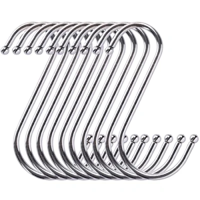 Image of WKTRSM 10 Pack S Shape Large Hooks Stainless Steel Metal Hangers for Hanging Pots and Pans Plants Heavy Duty Shaped Kitchen Bathroom Bedroom Office (10 Pack)