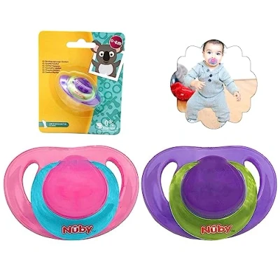 Image of 2Pcs Classic Orthodontic Pacifiers Set, Non Toxic Bowtie Oval Silicone Soothers, BPA Free Dummies with Soft Nubs Ideal for Babies 0 to 6 Months
