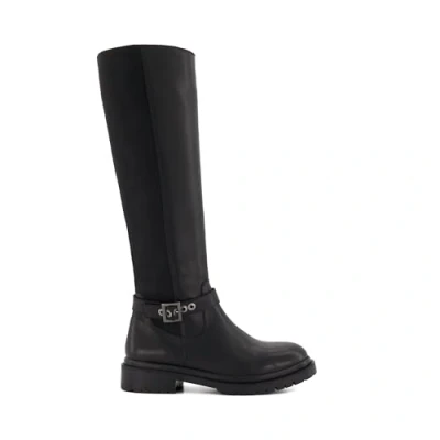 Image of Dune London Womens Ladies Teller Buckle Detail Casual Knee High Boots Black Leather (archived) Size UK 3