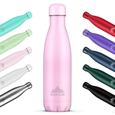 Image of Mont Clair l&#039;O Stainless Steel Water Bottle, Vacuum Insulated BPA Free, 12h Hot &amp; 24h Cold Drinks, Metal Bottle 500ML Leakproof, Ideal for Adult, Kids, Running Pink