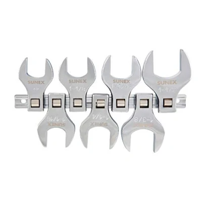 Image of Sunex Tools 9720A 1/2 Inch Drive Jumbo SAE Crowfoot Wrench Set, 1 3/8 Inch, Fully Polished, 7 Piece (Includes Storage Rail)