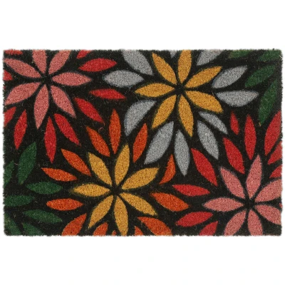 Image of Relaxdays Flowers Roses Welcome Doormat Coir Rubber, 40 x 60 cm, Door Mat Inside &amp; Outside, Non Slip, Multicoloured, 90% coconut 10% plastic