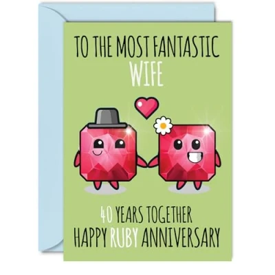 Image of Cute Ruby Anniversary Card for Wife 40 Years Together Happy 40th Wedding Cards from Husband, A5 Greeting Fortieth Anniversaries