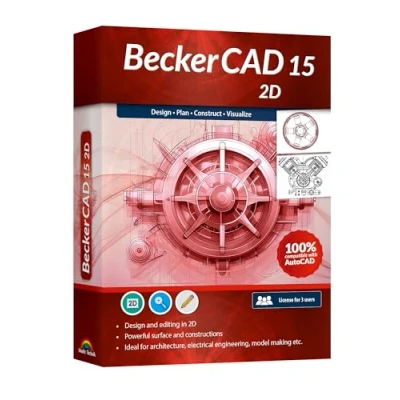 Image of BeckerCAD 15 2D software for home design, architecture, engineering and more, compatible with AutoCAD, Lifetime License Win 11, 10, 8.1, 7