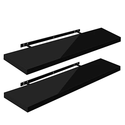 Image of WOLTU High Gloss Floating Shelves,Set of 2 Wall Shelf,CD DVD Storage Corner Shelf, Premium Wooden Shelves for Bedroom LivingRoom kitchen 110x22.9x3.8cm, Black, RG9483sz