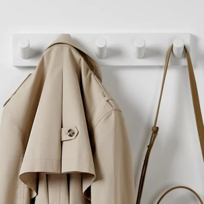 Image of LARHN White Coat Hooks Wall Mounted Rack with 5 Hooks, 42cm for Series 6