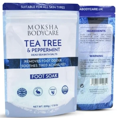 Image of Foot Soak with Tea Tree oil [Made in UK] Spa Salts, Exfoliating Bath Salts for Women &amp; Men, Essential Sore Tired Feet,500g