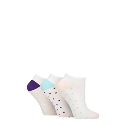 Image of Women&#039;s 3 Pair Wildfeet Plain, Patterned and Contrast Heel Bamboo Trainer Socks Spotty Sole White Pink / Blue 4 8