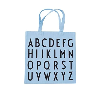 Image of Design Letters Favourite Tote Bag ABC Light Blue 100% Organic Cotton Shoulder for Women, Oeko tex certified, Reusable Shopper Women Available in Fashionable Colors