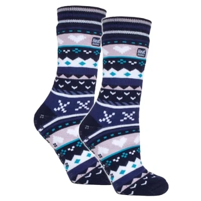 Image of HEAT HOLDERS 2 Pack Ladies Slipper Socks with Grippers Anti slip Warming Winter Warm Non Women (4 8, Navy/Purple)
