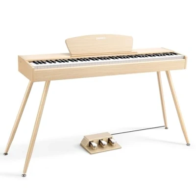 Image of Donner DDP 80 Digital Piano Keyboard 88 Keys Weighted, Hammer Action II, Home Electric Full Size with Stand, Triple Pedal, MIDI Connecting and Headphone Interface, Light Wood Color