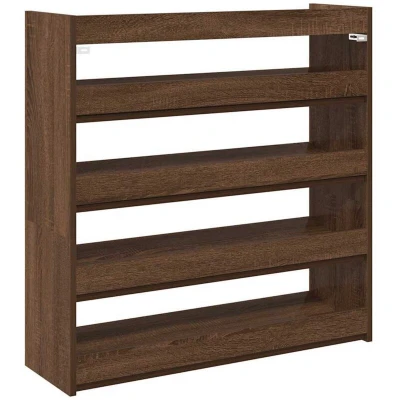 Image of vidaXL brown oak shoe rack 80x25x81 cm engineered wood storage unit for shoes &amp; decor modern style