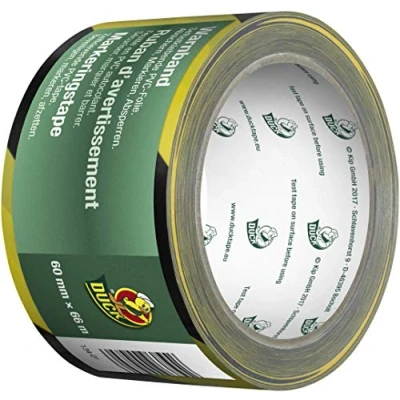 Image of Duck Black/Yellow Hazard Tape Caution Safety Warning Danger Large Roll Marking Barrier Social Distancing 60mm x 66m