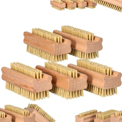 Image of ToolSpace 5x Nail Brush Double Sided Wood Solid Strong Mix Agawa Tapica and Synthetic Bristles Cleaning Hand Wash Finger Scrubbing for Dirt
