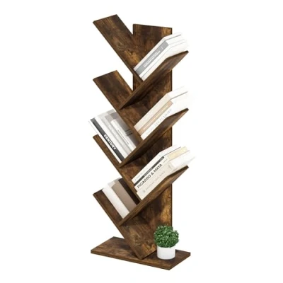 Image of Furinno Tree Bookshelf 7 Tier Floor Standing Bookcase, Amber Pine