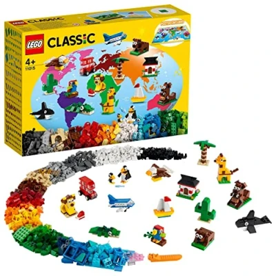 Image of LEGO 11015 Classic Around the World Building Bricks Set, Construction Toy with 15 Animal Figures, Gifts for 4 Plus Year Old Kids, Girls and Boys, Multicolour