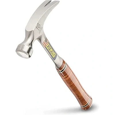 Image of Estwing E16S 16 Oz Rip, Leather Grip Hammer, Smooth Face, Ounce, 12.5 Inch, Straight Claw, &amp; Metal