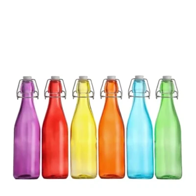 Image of simpa Vintage Style Mix Colour Glass Bottles with Swing Top Lids. Round 500ml Set of 6