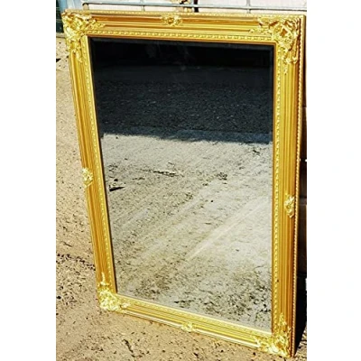 Image of Biznest Large Antique Ornate Decorative Wall Mirror Shabby Chic Flowery Design Gold 104X74Cm
