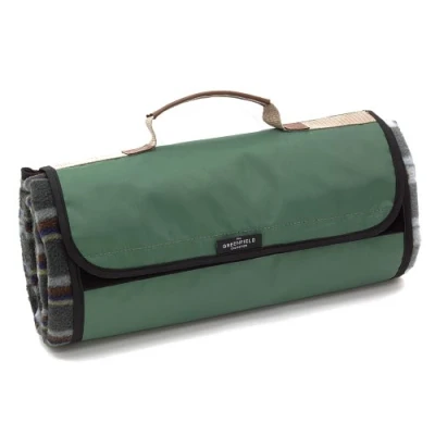 Image of Greenfield Collection 135cm x 148cm Picnic Blanket; Forest Green Plaid Moisture Resistant Outdoor Rugs for Camping, Outdoor, Park, Hiking, Beach With Carry Handle