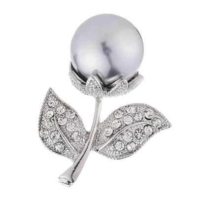 Image of Rhinestone Pearl Flower Brooch Elegant Crystal Floral Lapel Pin Women Clothing Accessories Bouquet Badge Jewelry Gift