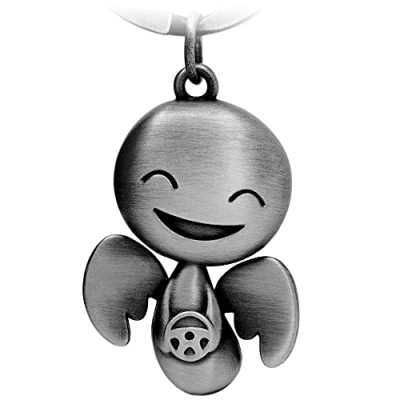 Image of FABACH Guardian Angel Keyring Happy with Steering Wheel Cute Pendant Made of Metal Gift Lucky Charm Car Driving Licence Drive Carefully, Antique silver, standard size, [POSSIBLE_VALUES: