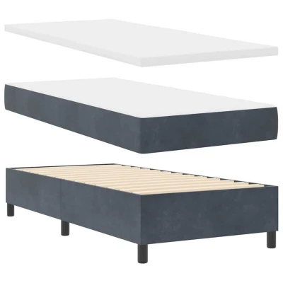 Image of vidaXL Box Spring Bed with Mattress &amp; Bench Dark Grey 100x200 cm Velvet