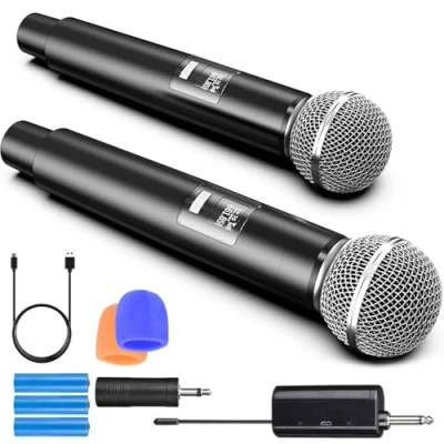 Image of RUOVXWU Microphone Wireless Microphones for Adults Portable Rechargeable Dual Handheld Cordless Metal Singing 2 People Singing,Speech, Church, Party, Home KTV, DJ,Wedding