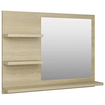 Image of vidaXL Bathroom Mirror Home Decor Washroom Storage Vanity Unit Wall Mounted Cosmetic Makeup Dressing Sonoma Oak Chipboard