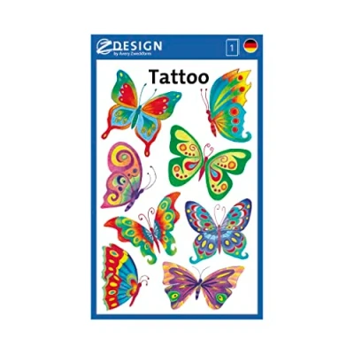 Image of AVERY Zweckform 56742 Children&#039;s Tattoos, Pack of 8 (Temporary Tattoos Butterfly, Waterproof, Adhesive Birthday, Party Bags, Games, Children to Play,