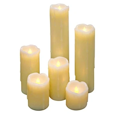 Image of Legend Set of 6 L E D Flickering Real Wax Candles with Drip Effect Battery Operated