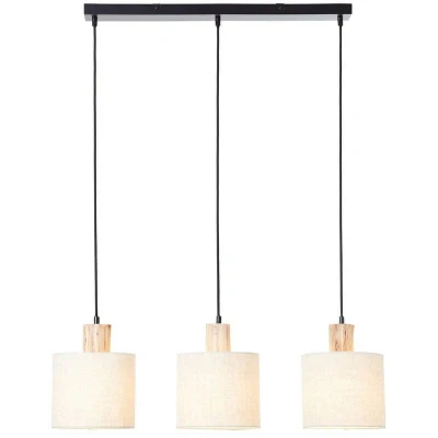 Image of Durban Bar Pendant Ceiling Lamp, Natural Eucalyptus Wood, Linen, Matt Black