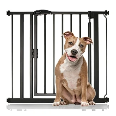 Image of Bettacare Auto Close Pet Gate, 82.2cm 89.2cm, Matt Black, Pressure Fit Stair Gate for Dog &amp; Puppy, Safety Barrier Doors Hallways and Spaces, Easy Installation