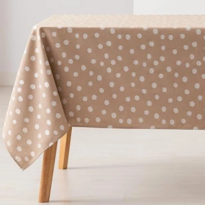 Image of GAMUSI Stain Resistant Tablecloth Rectangular Table Small Dots Smooth Jacquard Waterproof 140 x 180 cm, Touch Fabric, Taupe Colour